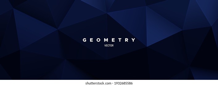 Dark blue polygonal background. Geometric triangular relief. Folded triangle shapes. Vector abstract illustration. Futuristic banner template