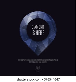 Dark blue polygonal map pin icon - infographic element. Vector illustration.