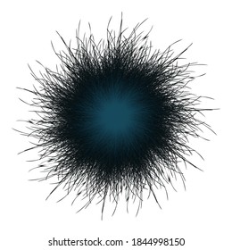 Dark blue pompon. Fluffy pompon isolated. Fur ball. 3D vector illustration.