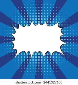 Dark blue Pop art. Comic book style. Abstract explosion. Blue Base for sale banners, advertisment posts, business cards, brochure, social media. Textbox for custom text. Halftone effect. Editable