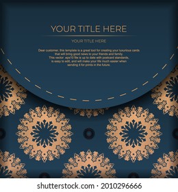 Dark blue postcard template with Indian ornament. Elegant and classic elements ready for print and typography. Vector illustration.