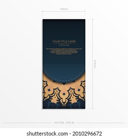 Dark blue postcard template with Indian ornament. Elegant and classic elements ready for print and typography. Vector illustration.