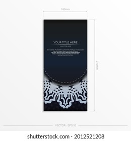 Dark blue postcard template with white abstract ornament. Elegant and classic vector elements ready for print and typography.