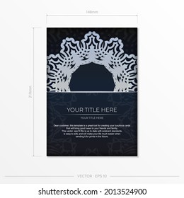 Dark blue postcard template with white abstract ornament. Elegant and classic vector elements are great for decoration.
