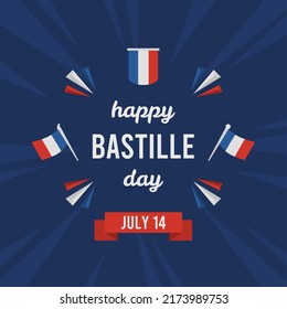 dark blue poster with french flag for greeting card, marketing, sales or social media post on bastille day