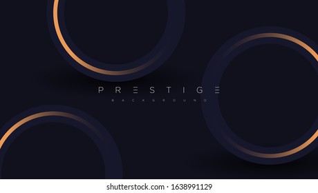 Dark blue premium minimalist background with luxury golden geometric elements triangle, circle etc. Prestige background for poster, invitation card, banner, flyer, cover etc. Vector EPS
