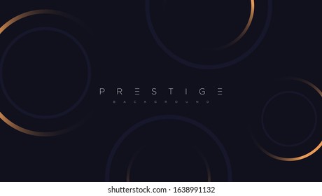 Dark blue premium minimalist background with luxury golden geometric elements triangle, circle etc. Prestige background for poster, invitation card, banner, flyer, cover etc. Vector EPS
