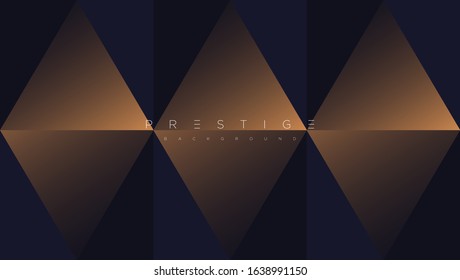 Dark blue premium minimalist background with luxury golden geometric elements triangle, circle etc. Prestige background for poster, invitation card, banner, flyer, cover etc. Vector EPS
