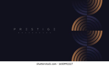 Dark blue premium minimalist background with luxury golden geometric elements triangle, circle etc. Prestige background for poster, invitation card, banner, flyer, cover etc. Vector EPS