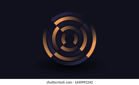 Dark blue premium minimalist background with luxury golden geometric elements triangle, circle etc. Prestige background for poster, invitation card, banner, flyer, cover etc. Vector EPS