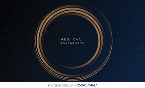 Dark blue premium minimalist background with luxury golden geometric elements circle. stock illustration