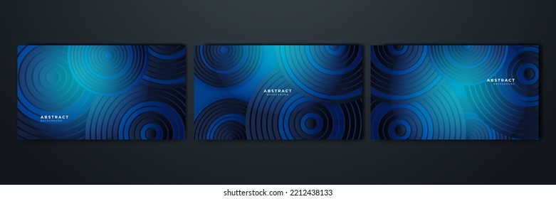 Dark blue presentation background set with modern abstract geometric texture. Vector illustration blue background for poster, social media cover, game design, tech banner and much more