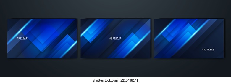 Dark blue presentation background set with modern abstract geometric texture. Vector illustration blue background for poster, social media cover, game design, tech banner and much more