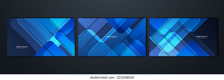 Dark blue presentation background set with modern abstract geometric texture. Vector illustration blue background for poster, social media cover, game design, tech banner and much more