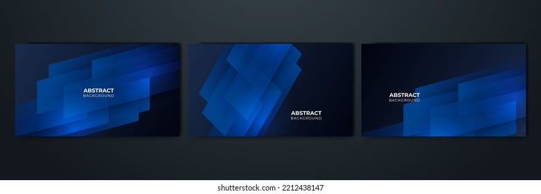 Dark blue presentation background set with modern abstract geometric texture. Vector illustration blue background for poster, social media cover, game design, tech banner and much more