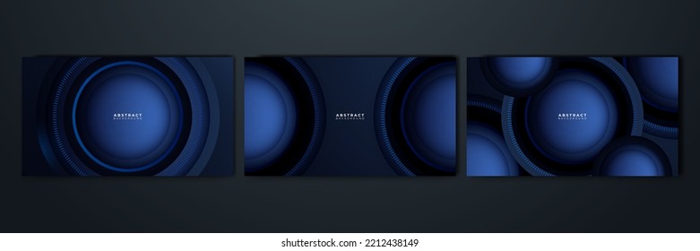 Dark blue presentation background set with modern abstract geometric texture. Vector illustration blue background for poster, social media cover, game design, tech banner and much more