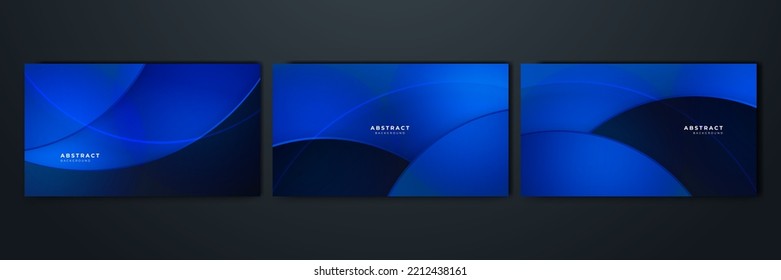 Dark blue presentation background set with modern abstract geometric texture. Vector illustration blue background for poster, social media cover, game design, tech banner and much more