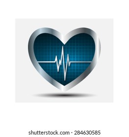 dark blue pulse heart glossy web icon on white background. Light Abstract Technology background for computer graphic website and internet. silver