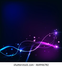 Dark blue and purple background with abstract neon lights and lines