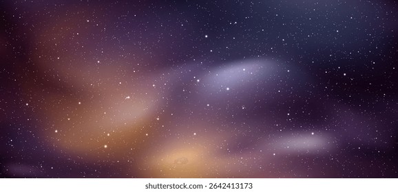 Dark blue and purple galaxy background with nebula and stars. Abstract outer space concept for poster.