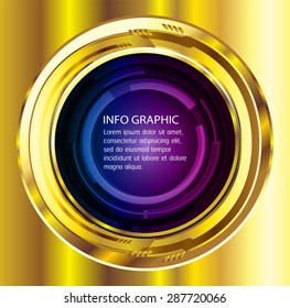Dark blue purple gold Light circle Abstract Technology background for computer graphic website internet. text box.Brochure.card.banner. label. infographics.Metals, alloys, steel, aluminum.button