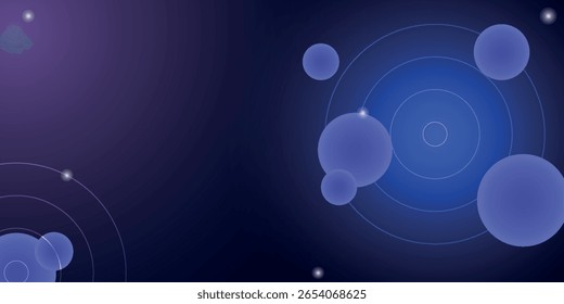 Fondo abstracto degradado azul oscuro y púrpura con bolas en forma de planeta en el cielo para la Plantilla de la cubierta del fondo, Anuncio, volante, promoción.