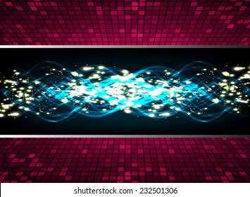Dark blue purple Light Abstract Technology background for computer graphic website and internet, circuit board. sound wave. pixels.