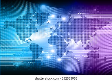 Dark blue purple Light Abstract Technology background for computer graphic website internet and business.circuit.vector illustration.infographics. motion move.neon. pixel, Padlock, World Map, Global