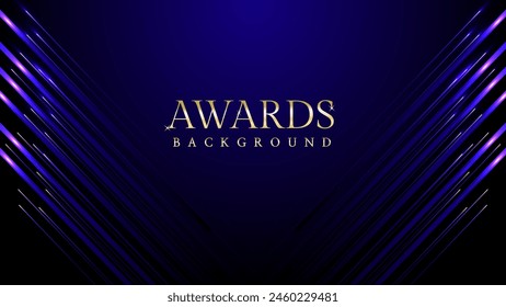 Dark blue purple pink golden royal awards graphics background. Side lines shimmer elegant shine modern template. Luxury premium corporate abstract design.