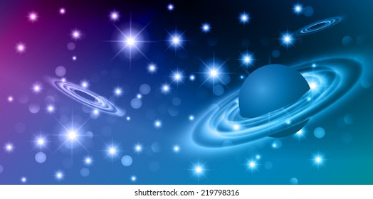 Dark blue purple  sparkling background with stars in the sky and blurry lights, illustration. Abstract, Universe, Galaxies, ring. 