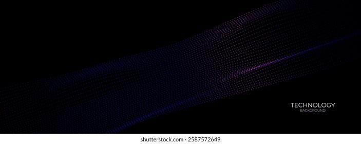 Dark blue purple technology abstract wavy halftone dots background