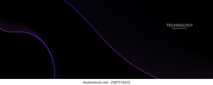 Dark blue purple technology abstract wavy halftone dots background