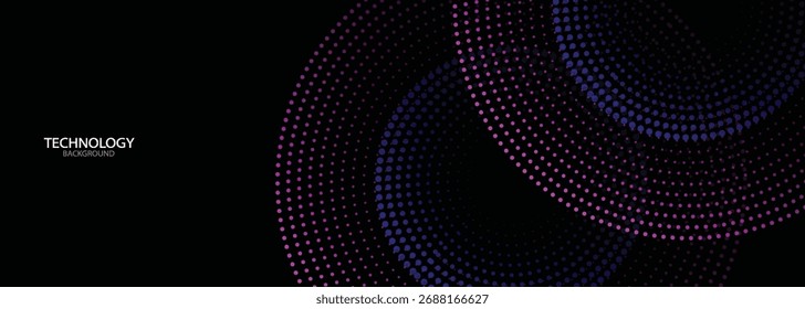 Dark blue purple technology abstract wavy halftone dots background