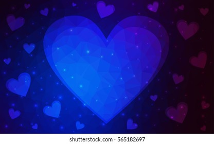 Dark BLUE, Purple vector abstract glitter heart shape on white background in love concept for valentine's day with sweet and romantic moment. Polygonal design for your business.
