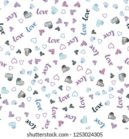 Dark Blue, Purple vector seamless cover with quote LOVE YOU, hearts. Colorful gradient phrase LOVE YOU, hearts in abstract style. Texture for window blinds, curtains.