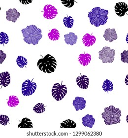 Dark Blue, Purple vector seamless doodle layout with flowers, leaves. Modern abstract illustration with leaves and flowers. Pattern for trendy fabric, wallpapers.