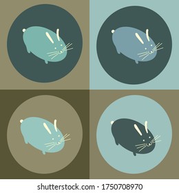 dark blue rabbit on green khaki background semless pattern with leaves