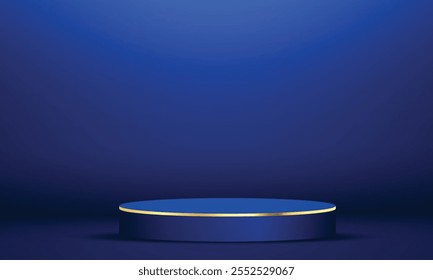 dark blue realistic 3d cylinder pedestal podium with empty room studio design background decoration