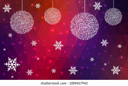 Dark Blue Red christmas postcard low polygon background. Vector illustration consisting of triangles. Abstract triangular polygonal origami or crystal design of New Year celebration.