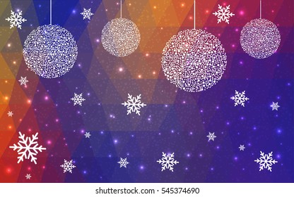 Dark Blue Red christmas postcard low polygon background. Vector illustration consisting of triangles. Abstract triangular polygonal origami or crystal design of New Year celebration.