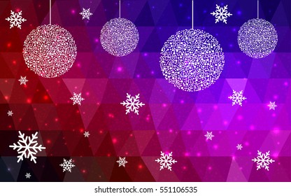 Dark Blue Red christmas postcard low polygon background. Vector illustration consisting of triangles. Abstract triangular polygonal origami or crystal design of New Year celebration.