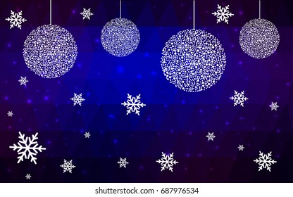 Dark Blue Red christmas postcard low polygon background. Vector illustration consisting of triangles. Abstract triangular polygonal origami or crystal design of New Year celebration.