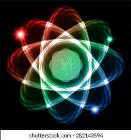 Dark blue red green Shining atom scheme. Vector illustration. dark background. digital. infographics. Abstract Technology background for computer graphic website internet and business. circuit.
