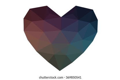 Dark blue, red heart isolated on white background. Geometric rumpled triangular low poly origami style gradient graphic illustration. Vector polygonal design for your business.