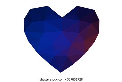 Dark blue, red heart isolated on white background. Geometric rumpled triangular low poly origami style gradient graphic illustration. Vector polygonal design for your business.