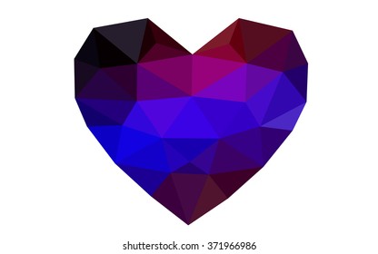 Dark blue, red heart isolated on white background. Geometric rumpled triangular low poly origami style gradient graphic illustration. Vector polygonal design for your business.