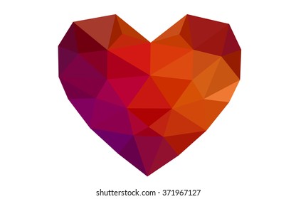 Dark blue, red heart isolated on white background. Geometric rumpled triangular low poly origami style gradient graphic illustration. Vector polygonal design for your business.