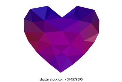 Dark blue, red heart isolated on white background. Geometric rumpled triangular low poly origami style gradient graphic illustration. Vector polygonal design for your business.