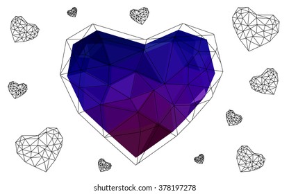 Dark blue, red heart isolated on white background. Geometric rumpled triangular low poly origami style gradient graphic illustration. Vector polygonal design for your business.