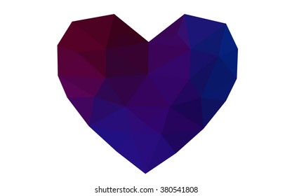 Dark blue, red heart isolated on white background. Geometric rumpled triangular low poly origami style gradient graphic illustration. Vector polygonal design for your business.